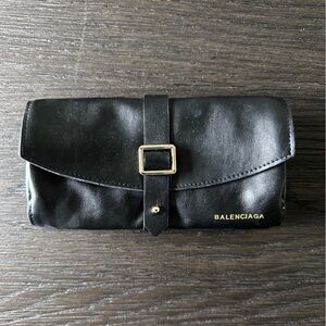 Balenciaga Black Leather Buckle Clutch